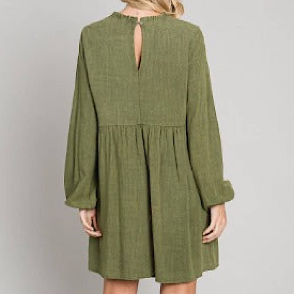 Heyson Size 1XL Green Washed Gauze Ruffled High Neck Long Sleeve Dress - Picture 4 of 13